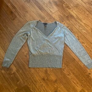 New York & Company Faux Wrap Sweater Gray with Silver Women’s Size Small